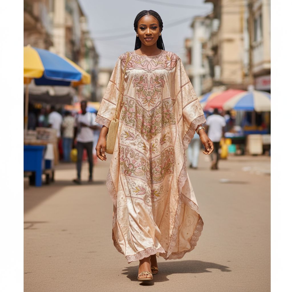 Boubou brodé femme Geztner saumon doré, robe africaine cérémonie chic