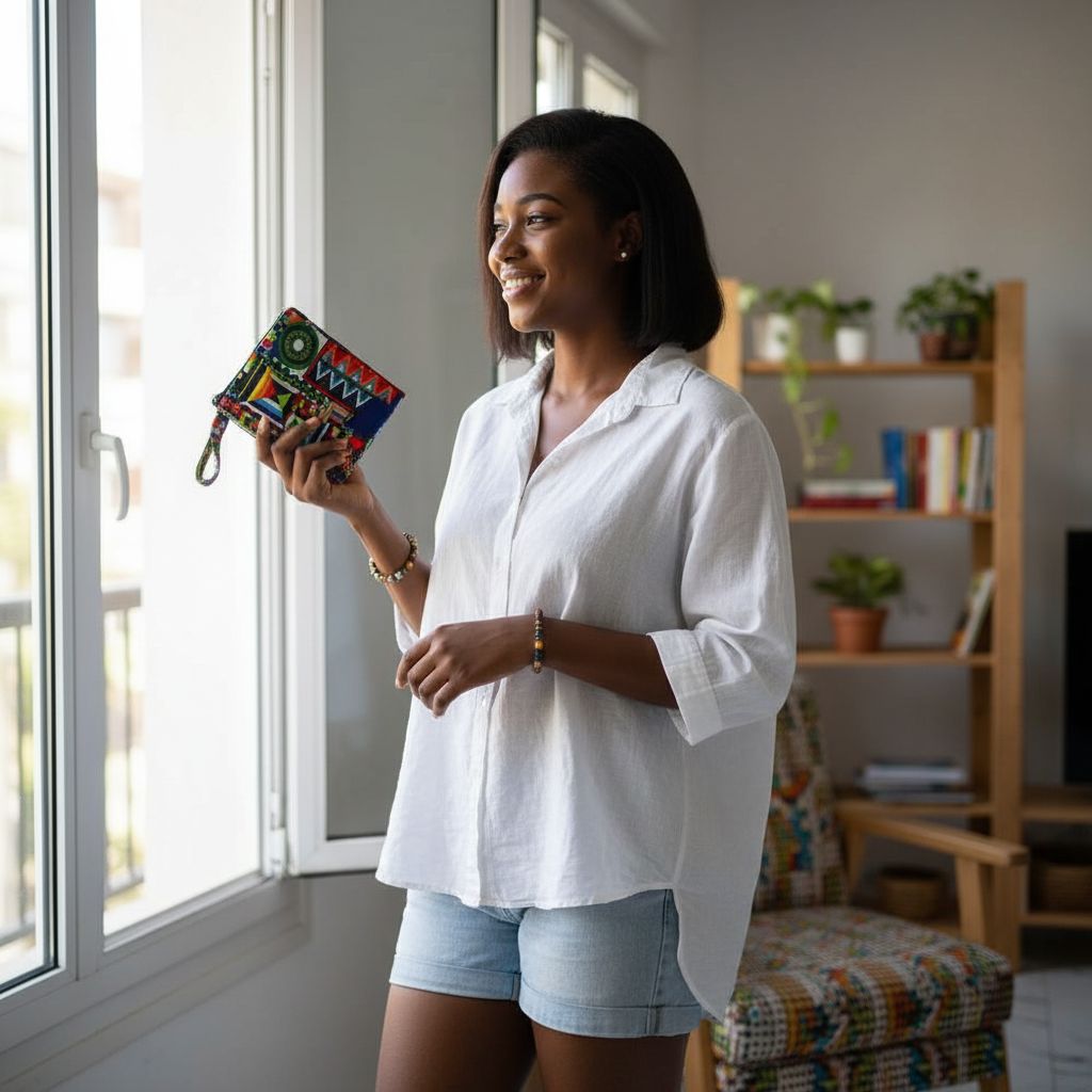 Sac pochette géométrique bleu rouge orange, pochette motif africain femme