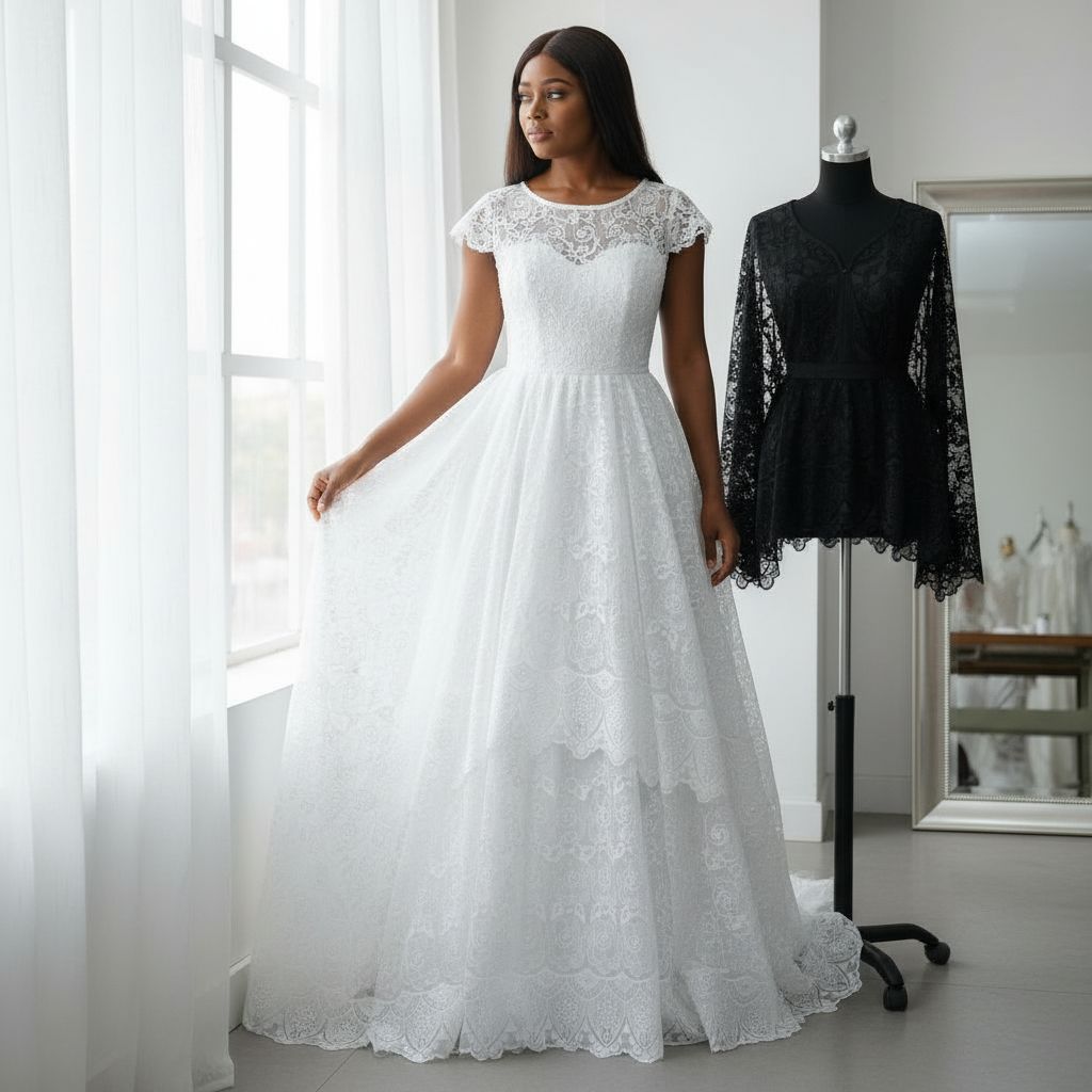 Tissu voile brodé coton élégant, dentelle blanche ou noire pour robe et mariage