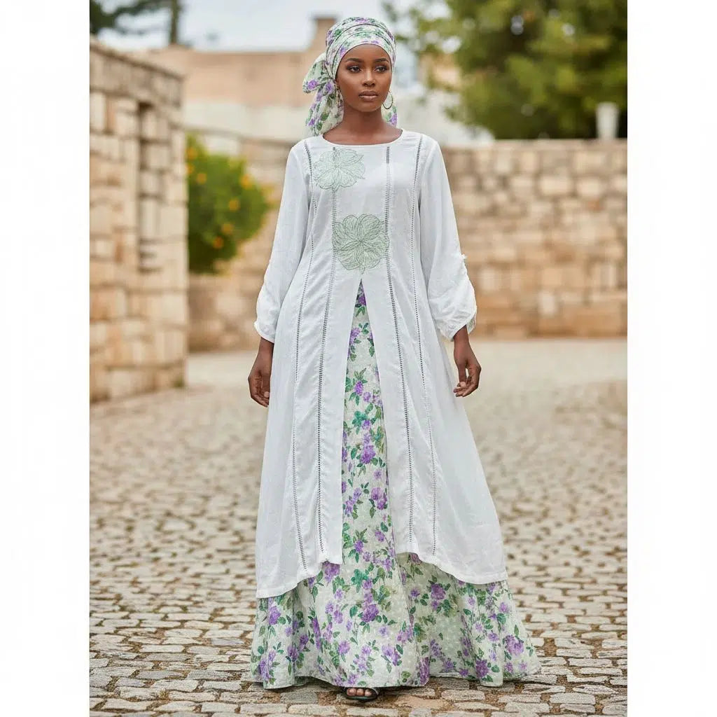 Robe deux pièces en lin blanc caché