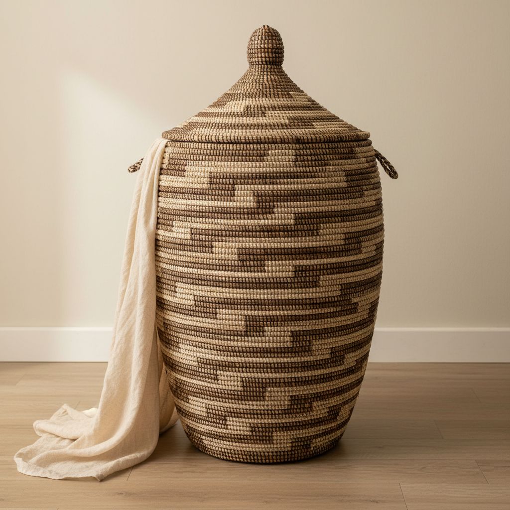 Panier à linge grande capacité beige marron tressé main bohème chic