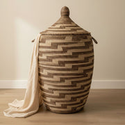 Panier à linge grande capacité beige marron tressé main bohème chic