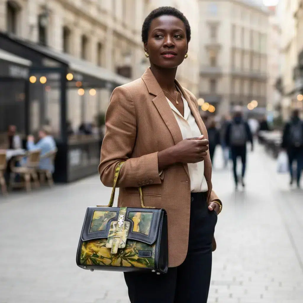 SAC A MAIN DAME EN CUIR TANNÉ AVEC DOUBLE LANIÈRE