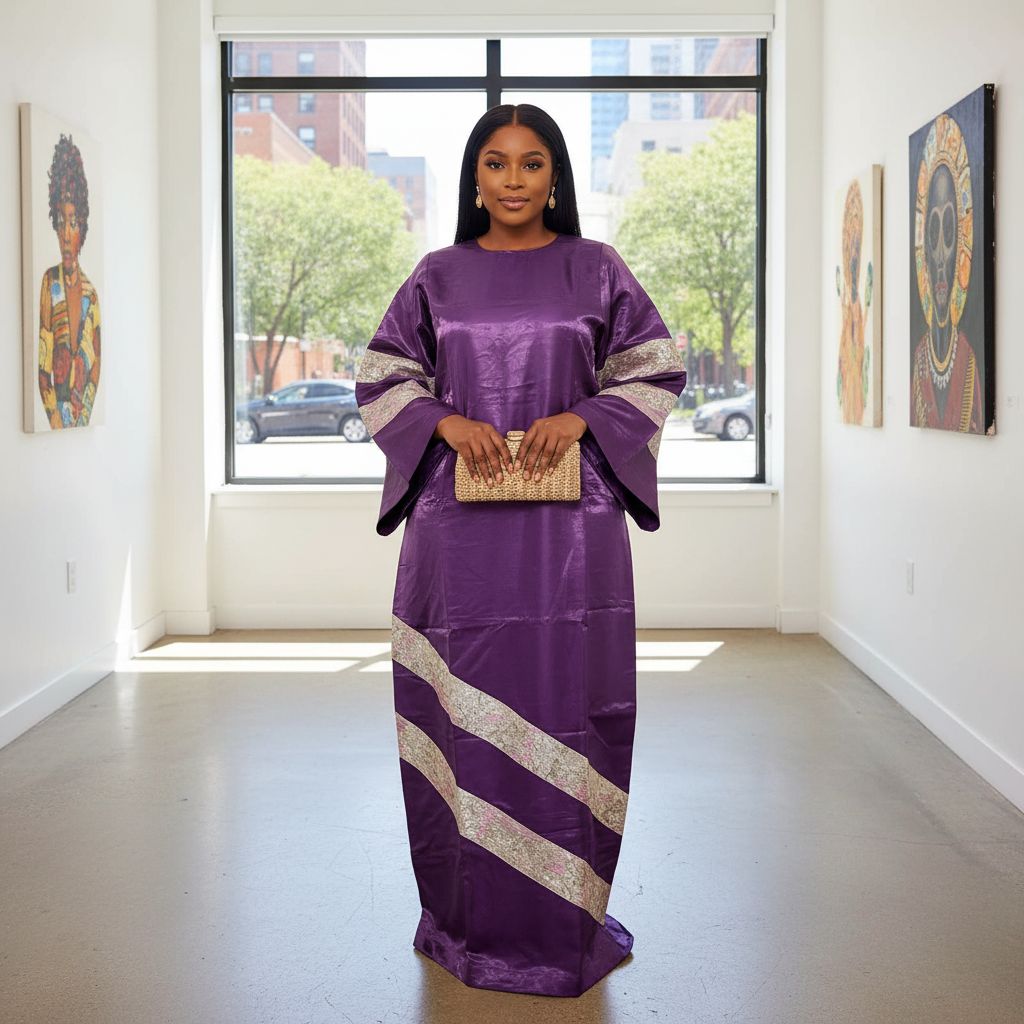 Robe grande taille femme élégante brocard mauve doré manches longues cérémonie