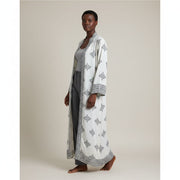 Kimono lin brodé femme blanc ivoire noir, chic et élégant, style bohème