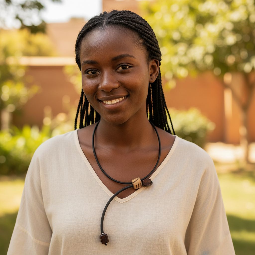 Ensemble Collier bois gravé marron et agate et boucles d'oreilles - Kora