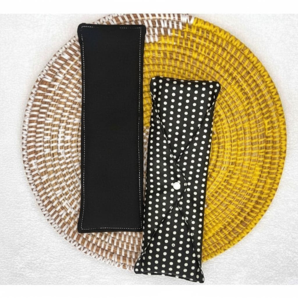 Serviette hygiénique lavable noire à pois – Protection intime écologique femme