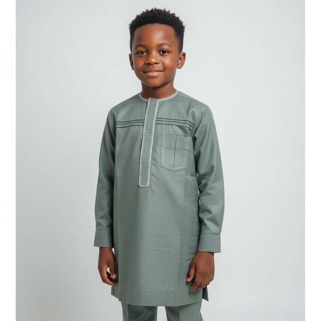 Ensemble costume africain garçon vert olive