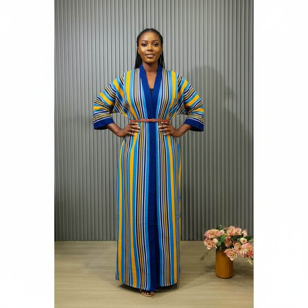 Robe patchwork pagne tissé faso danfani bleu