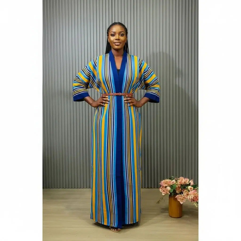 Robe patchwork pagne tissé faso danfani bleu