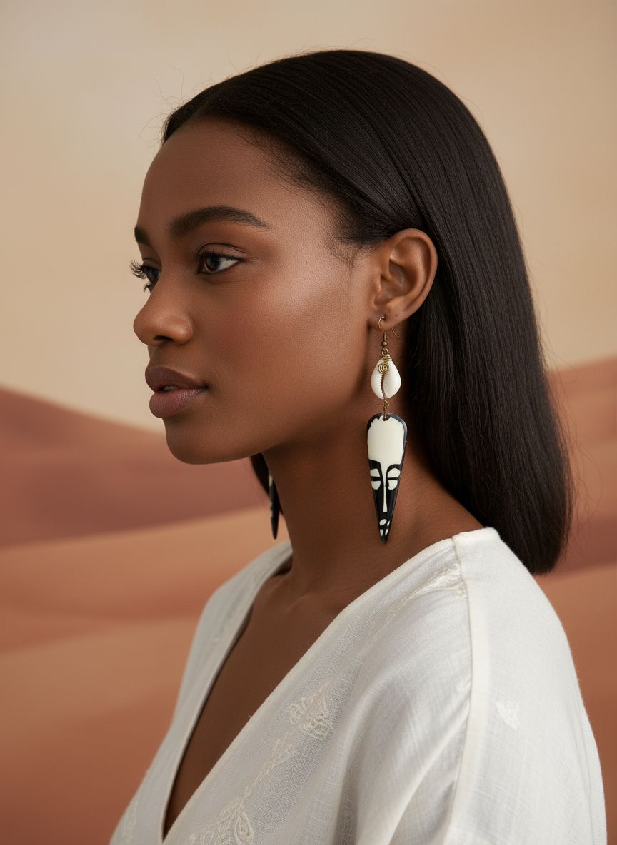 Boucles d’oreilles ethniques bronze en bois cauri