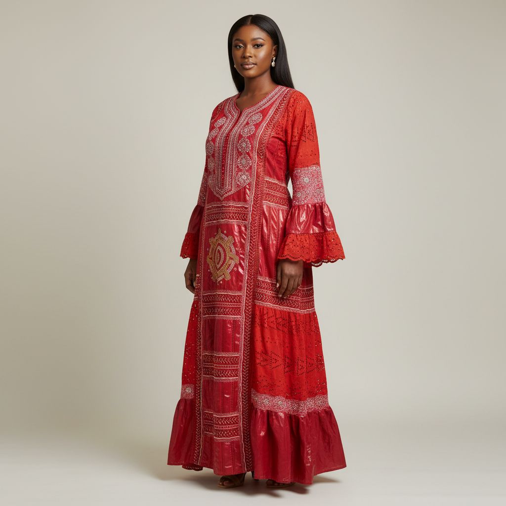 Robe geztner brodée femme rouge et doré, longue élégante cérémonie