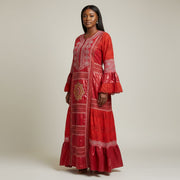 Robe geztner brodée femme rouge et doré, longue élégante cérémonie