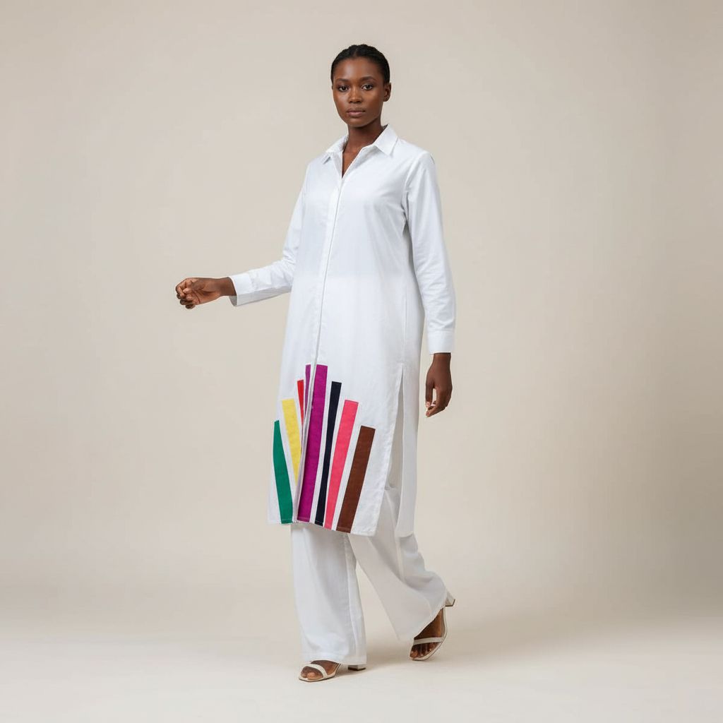 Robe blanche femme élégante ensemble bas large et haut chic XL