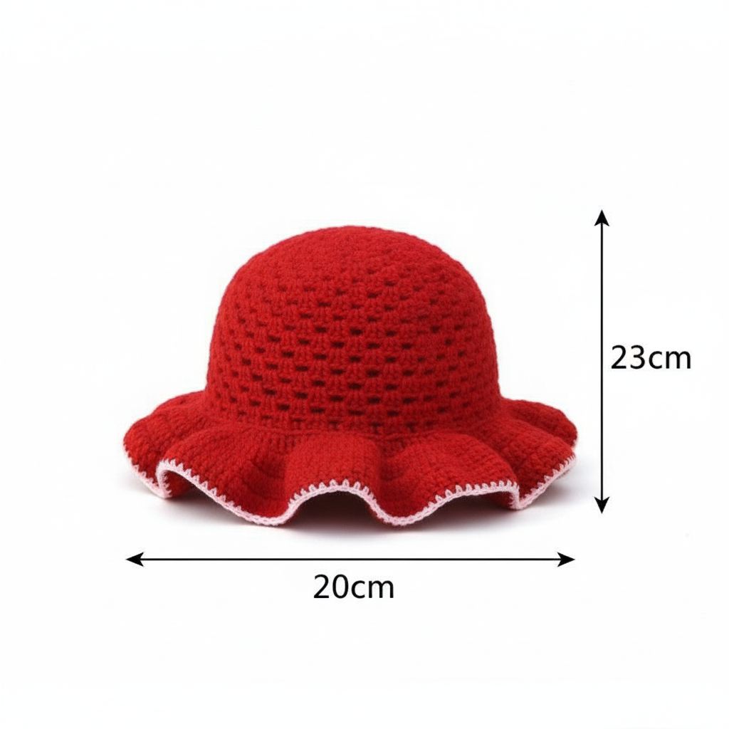 Chapeau crocheté femme en laine rouge et rose, accessoire bohème chic artisanal
