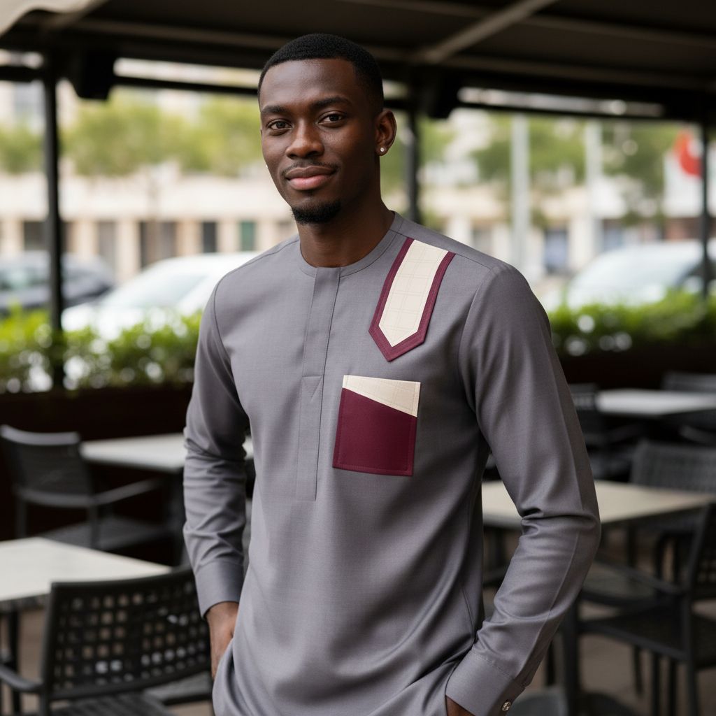 Chemise homme élégante grise coupe ajustée – Style africain revisité chic