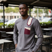 Chemise homme élégante grise coupe ajustée – Style africain revisité chic