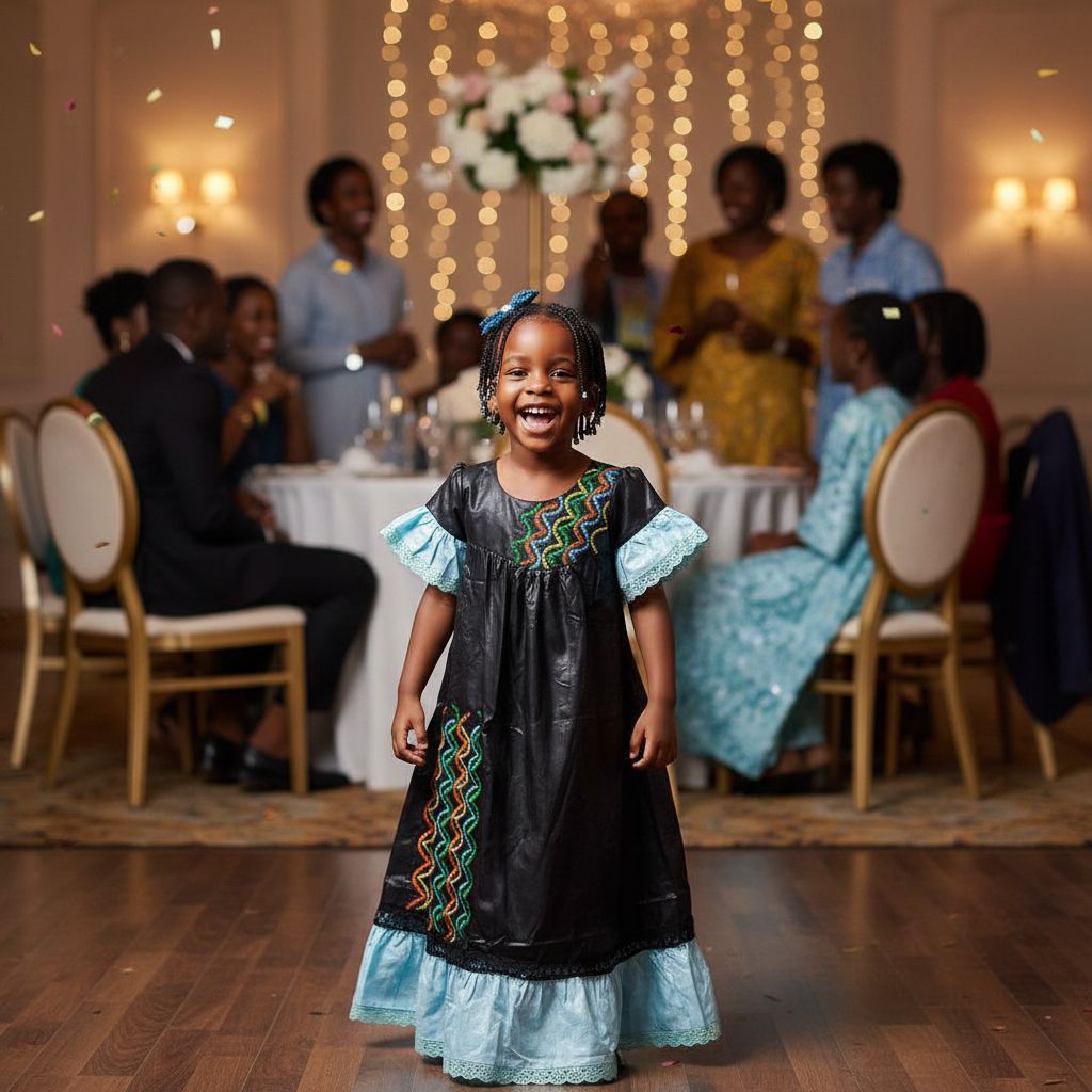 Robe cérémonie fille noire brodée bazin riche