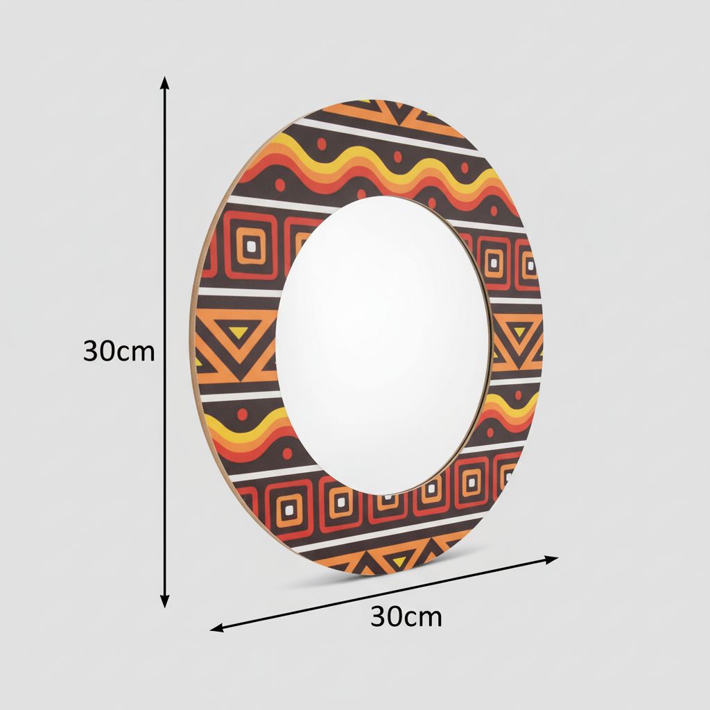 Miroir décoratif mural rond ethnique – Miroir artisanal bohème 30 cm