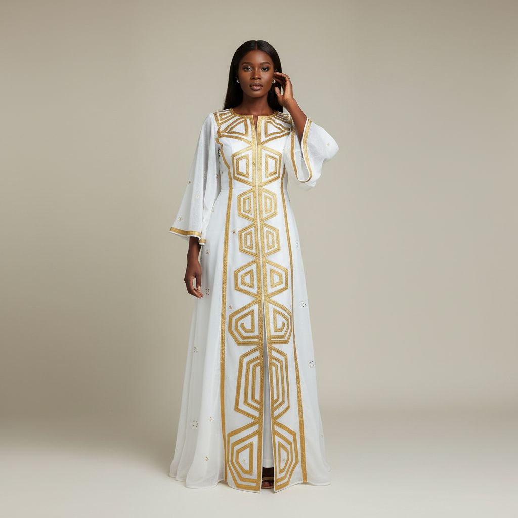 Robe voile suisse dorée femme élégante – soirée, mariage ou bureau chic