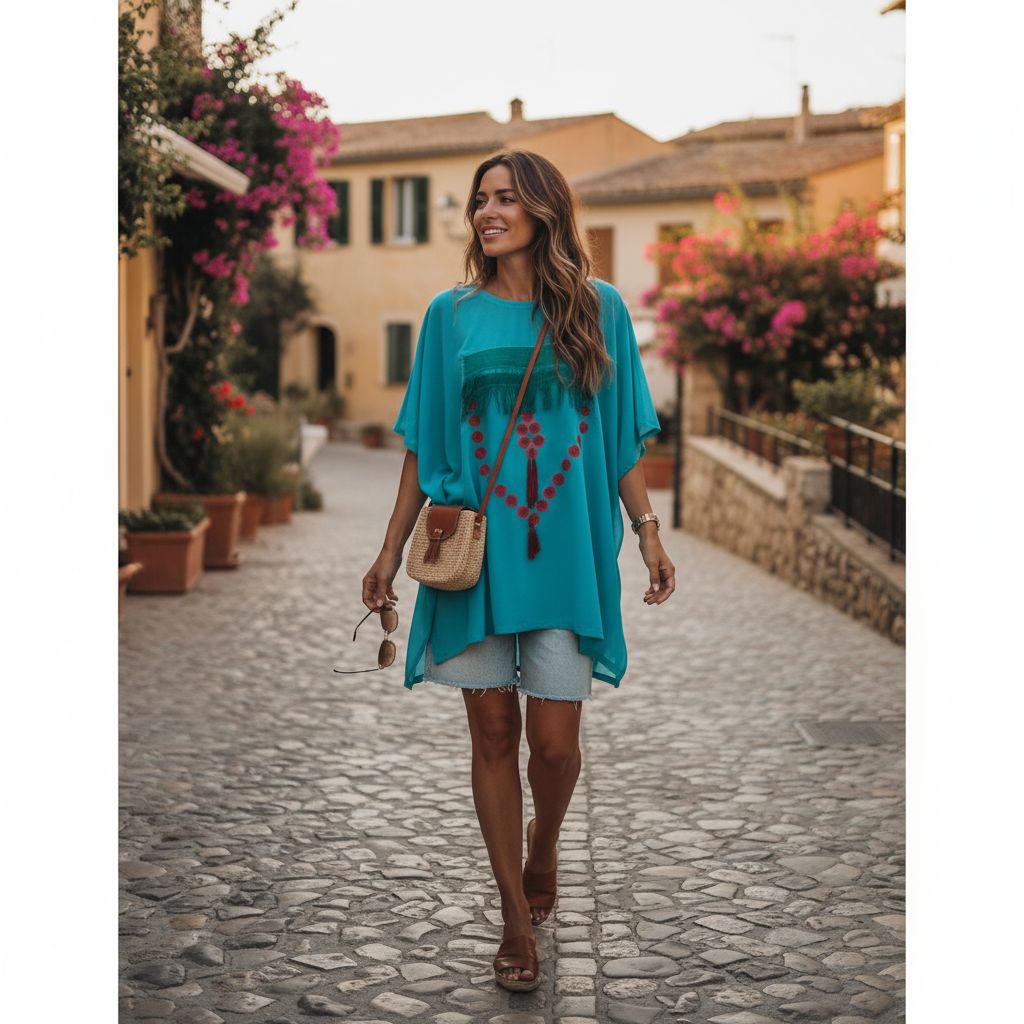 Tunique Bohème Chic Turquoise - Élégance Artisanale