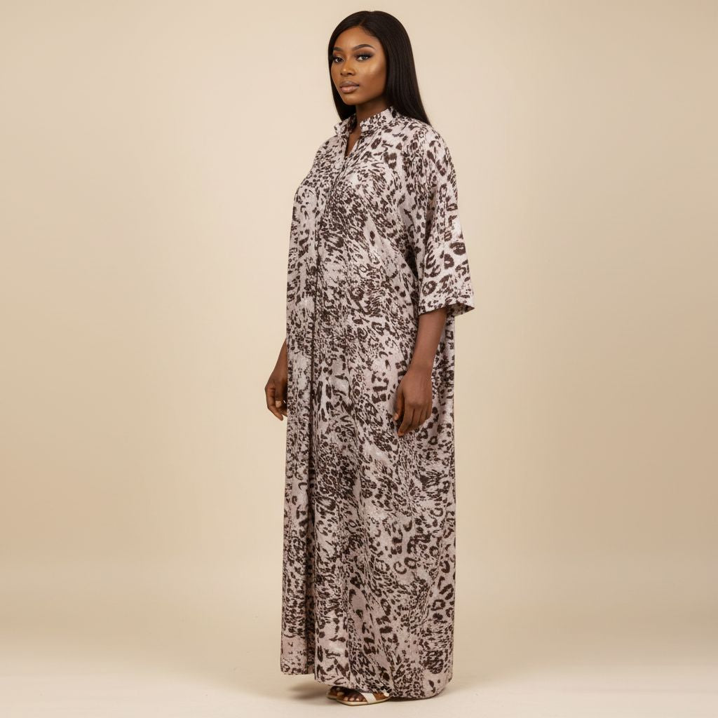 Tunique femme imprimé animal chic, ample, col V, manches trois-quarts