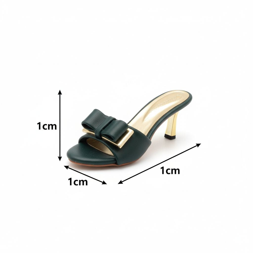 Mules femme élégantes noires et dorées à talon, chaussures de soirée chic