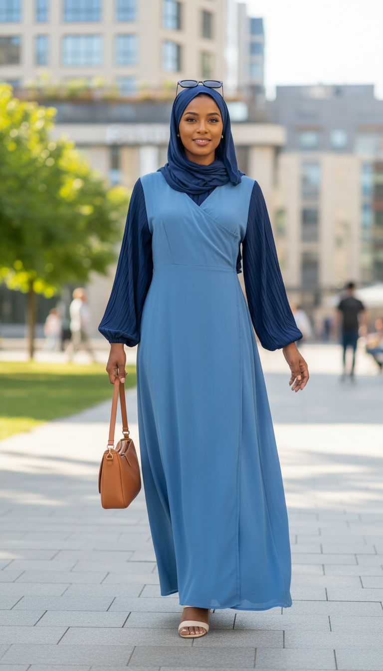 Robe cache cœur bleu femme longue
