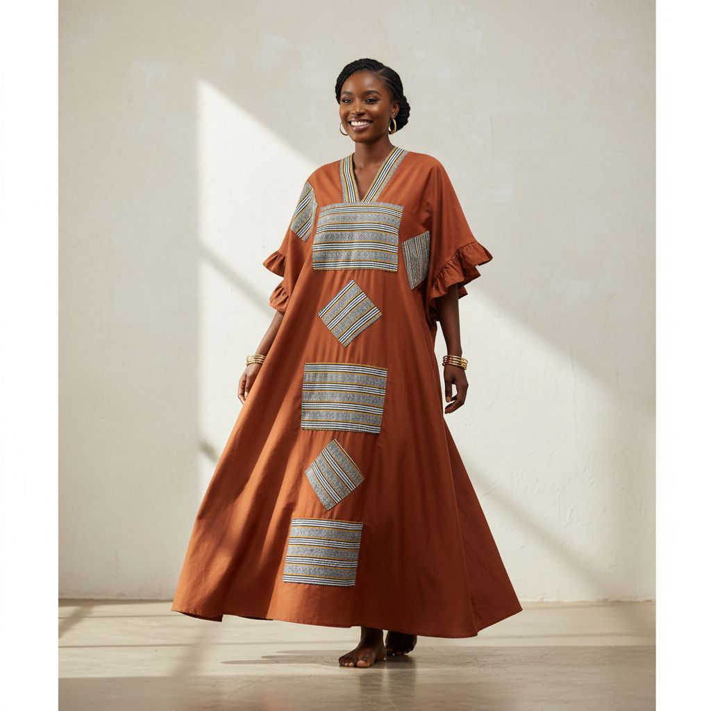 Robe tunique dame en coton avec motif pagne tissé chic ethnique