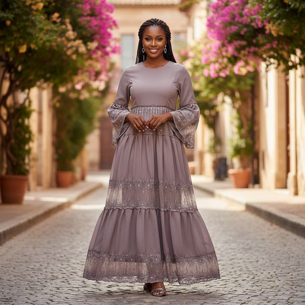 Robe évasée femme taupe dentelle bohème