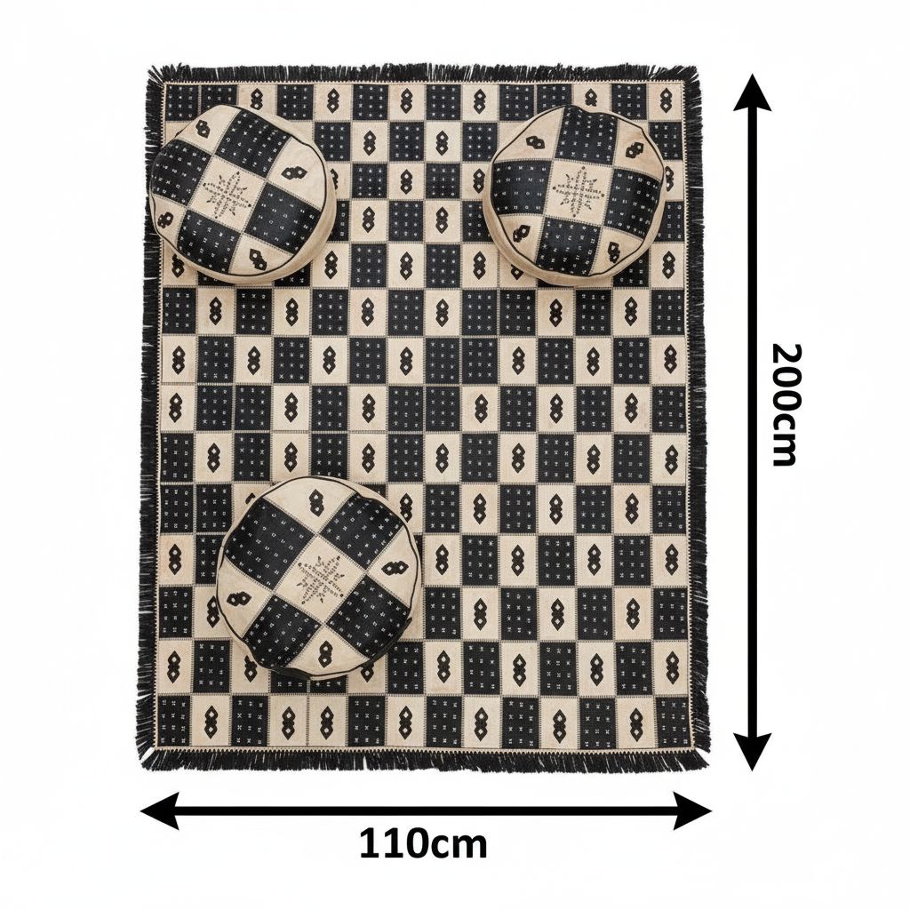 TAPIS ABDUJALIL/TAPIS EN CUIR TANNEE AVEC SES 3 POUFS