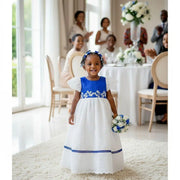 Robe cérémonie fille 2 ans brodée blanche et bleu bic