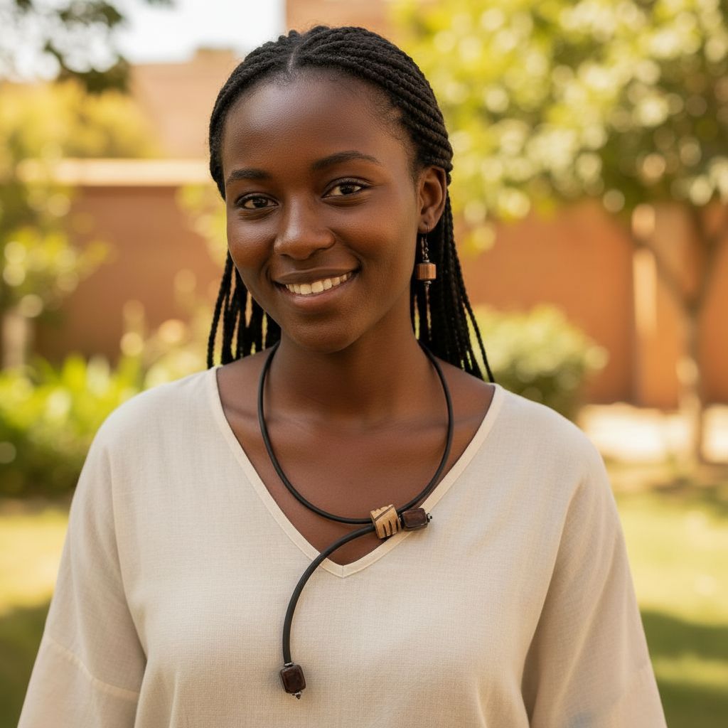 Ensemble Collier bois gravé marron et agate et boucles d'oreilles - Kora