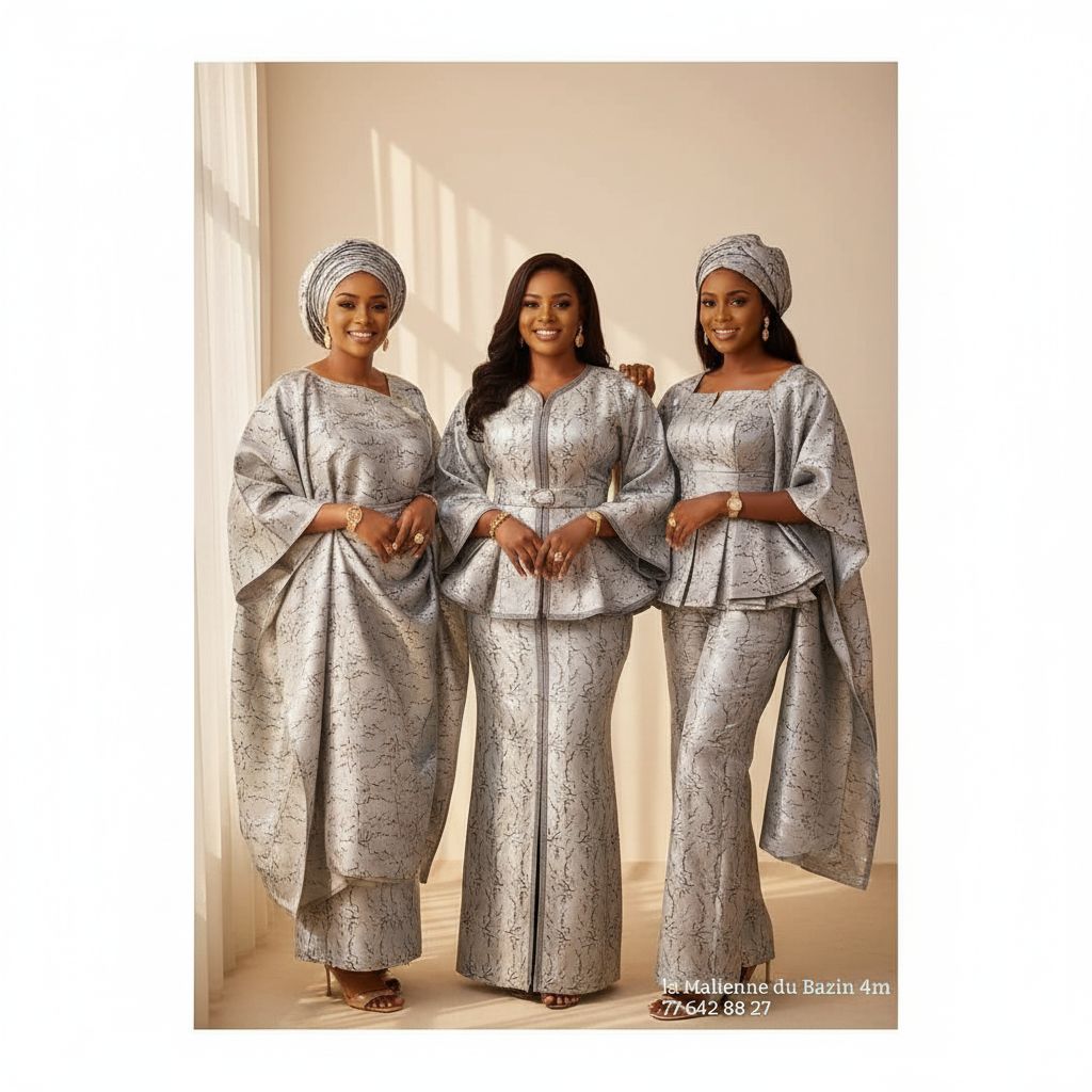 Bazin thioup 4 mètres vert gris, tissu africain élégant pour femme