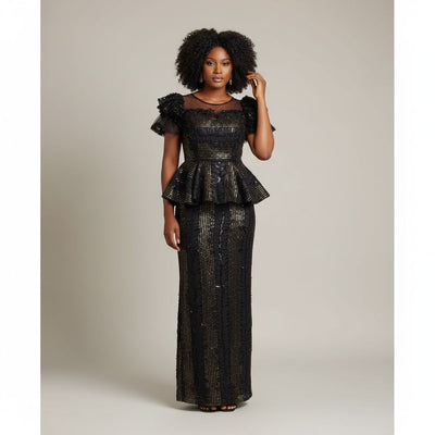 Ensemble jupe et haut noir doré femme chic soirée taille basse élégant