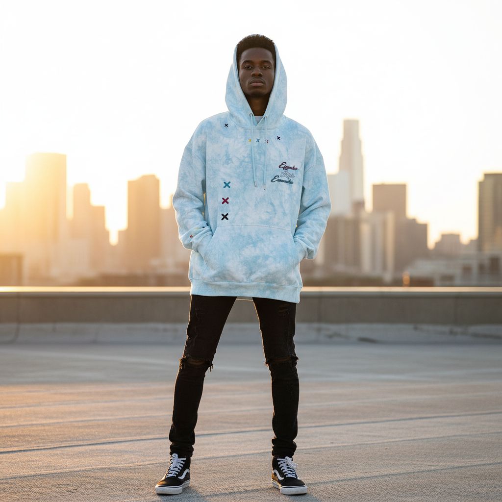 Sweat à capuche unisexe tie and dye bleu et rose, coton confortable