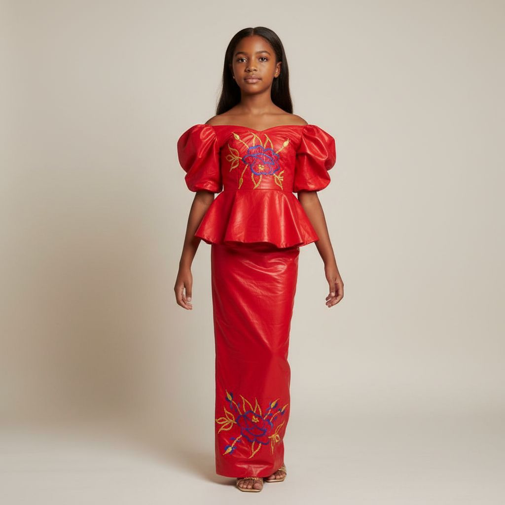Ensemble cérémonie fille rouge 10 ans, jupe et haut floral élégant