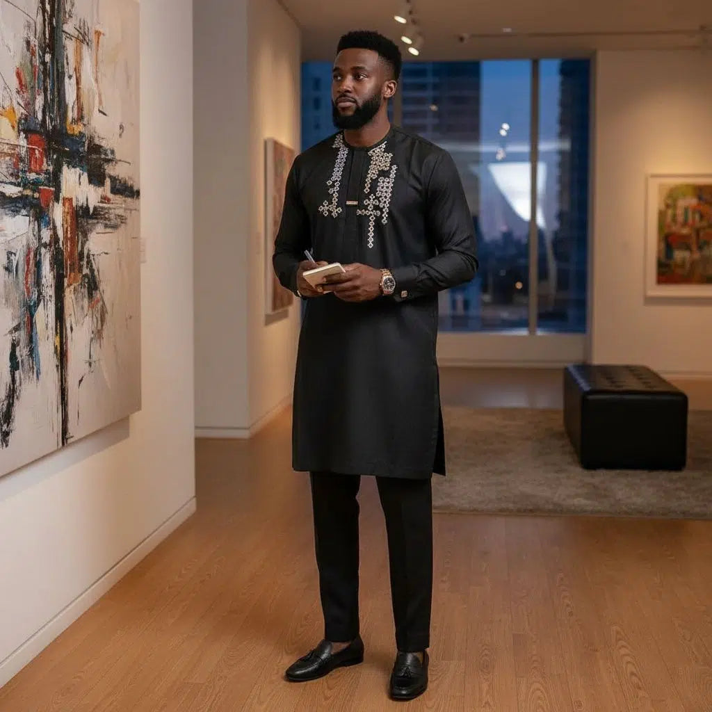 Ensemble homme élégant noir brodé