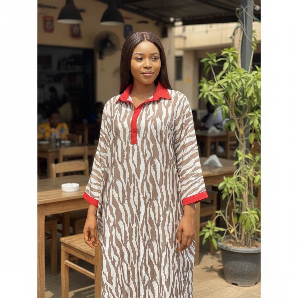 Tunique femme motif zébré chic, manches longues, coton fluide XL