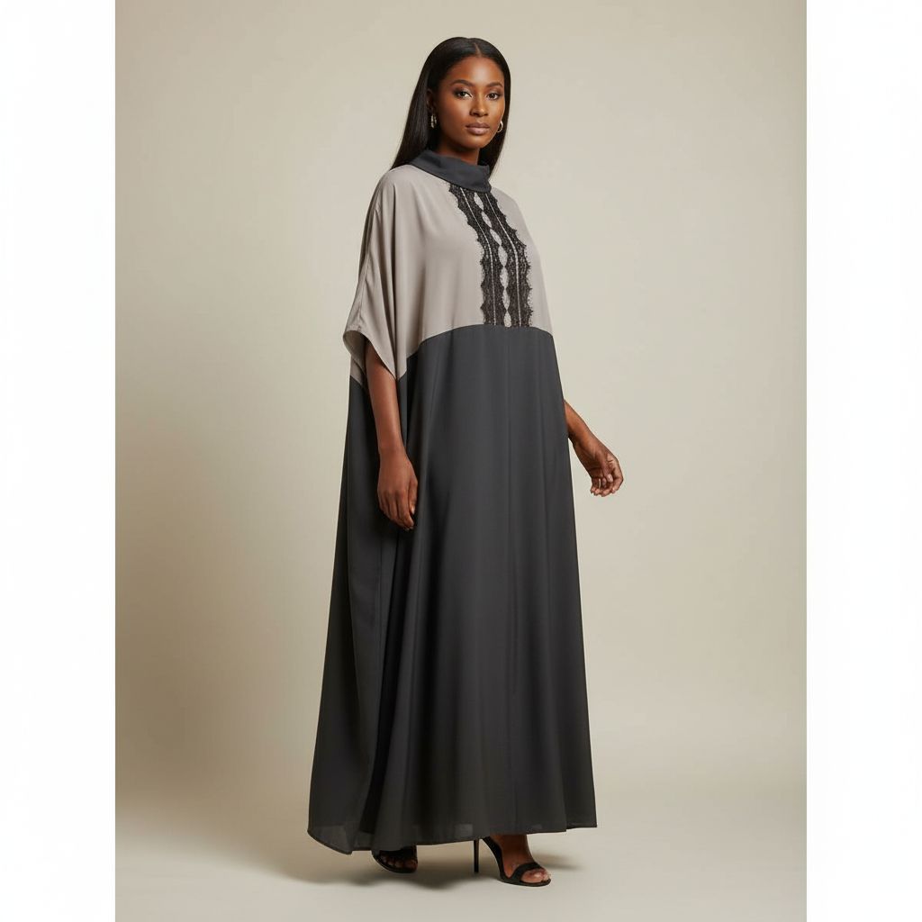 Robe grise élégante femme longue bicolore chic pour bureau et soirée