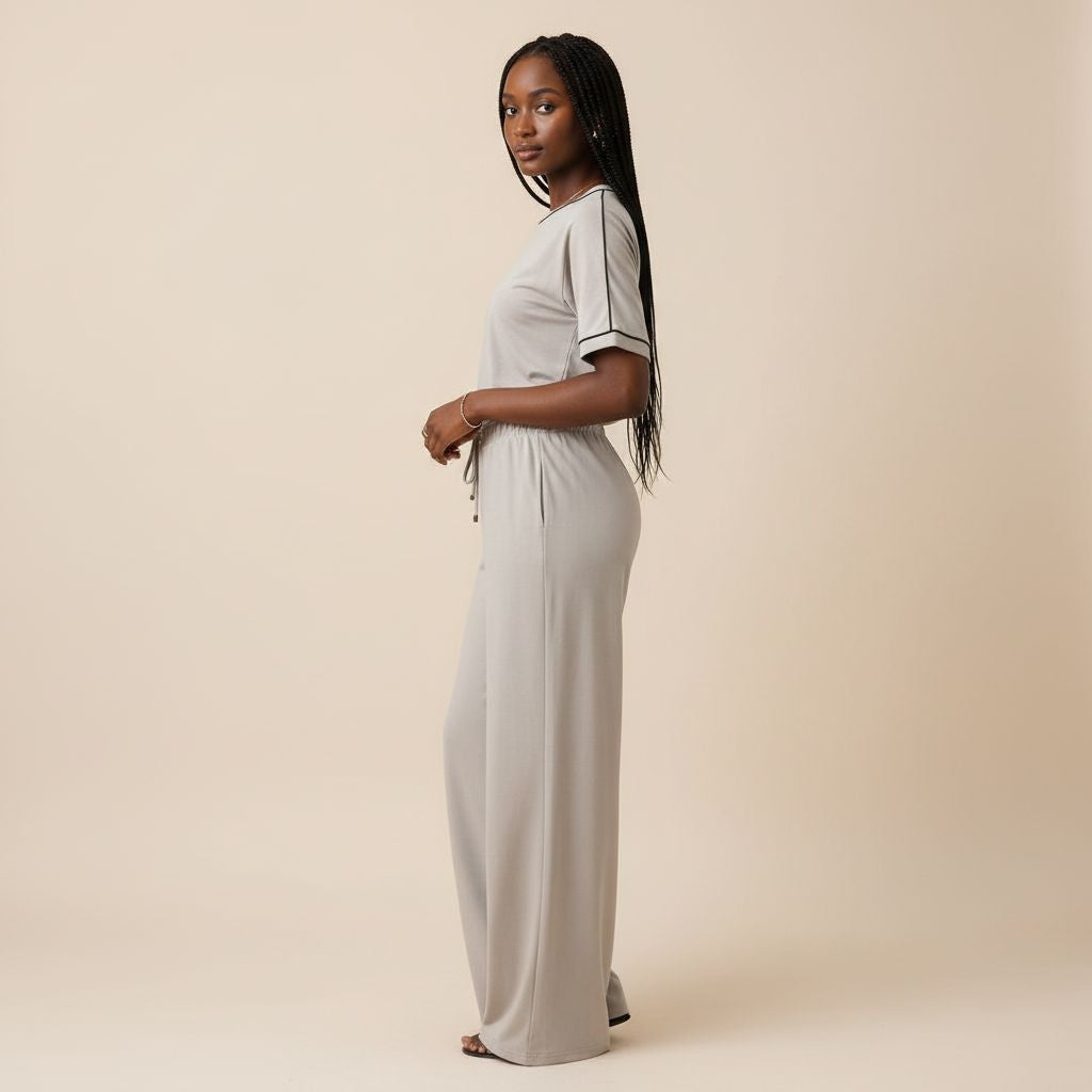 Ensemble femme décontracté t-shirt et pantalon large coton confortable