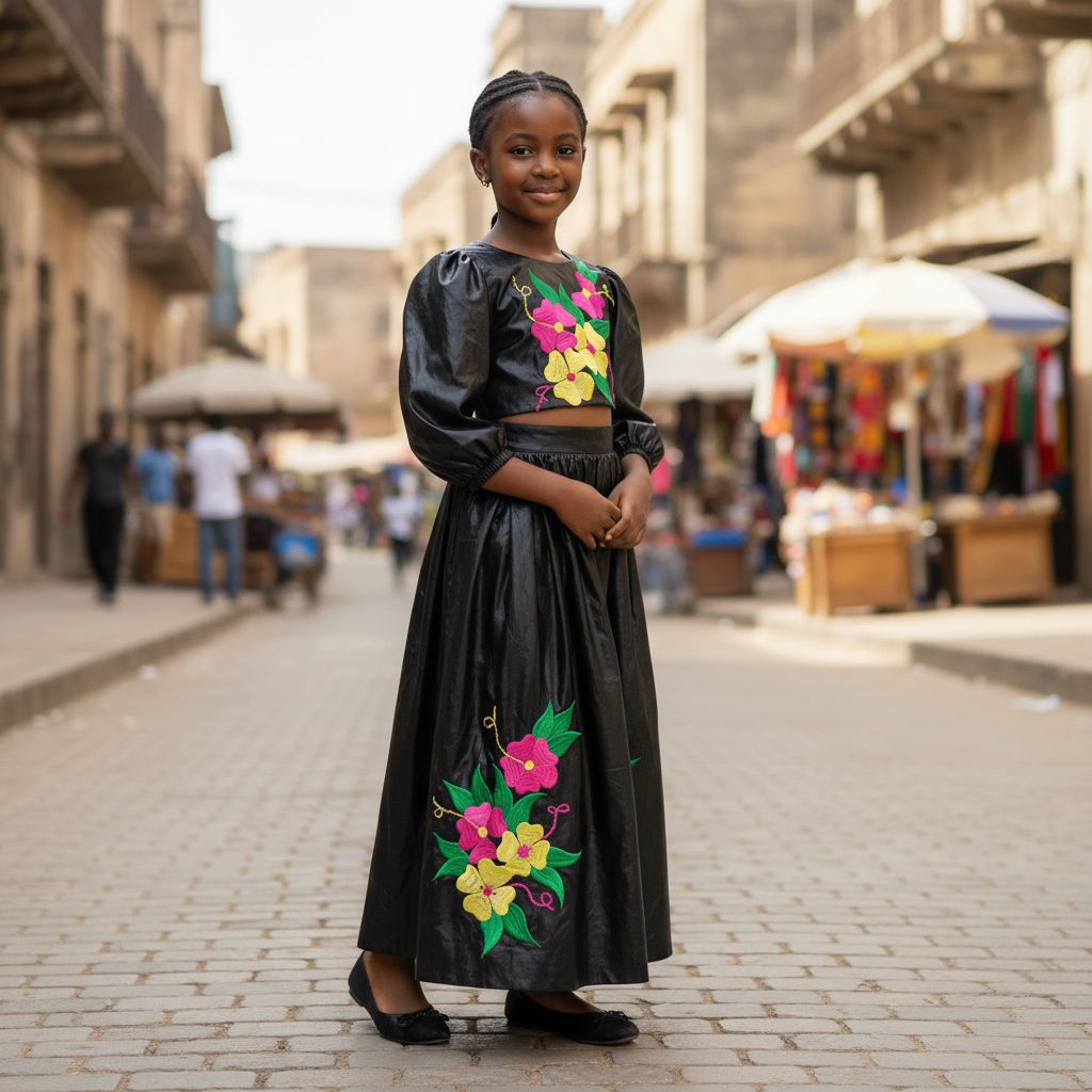 Ensemble cérémonie fille 8 ans noir jupe et haut floral élégant chic