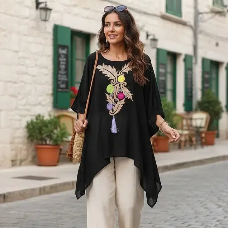 Patch Brodé Chic Floral Noir - Artisanat Bohème Élégant