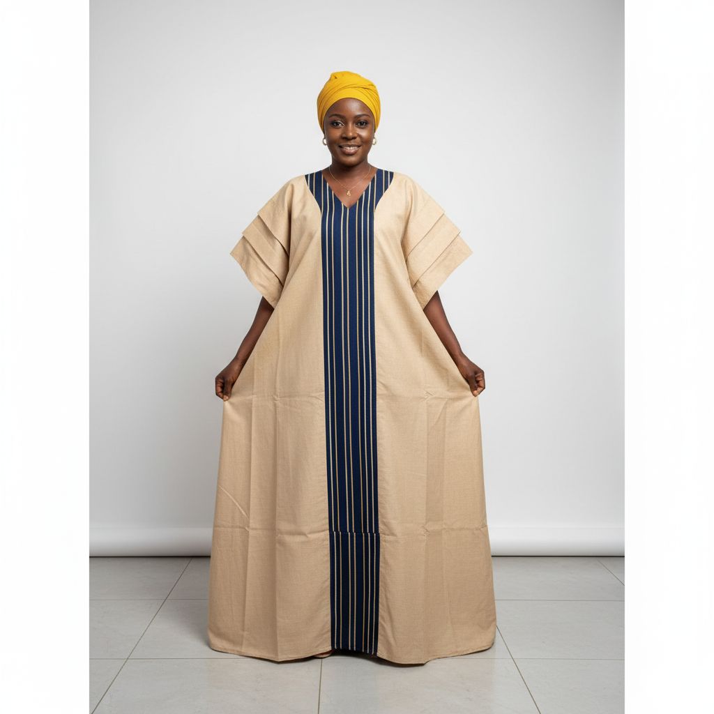 Robe longue lin et pagne tissé beige