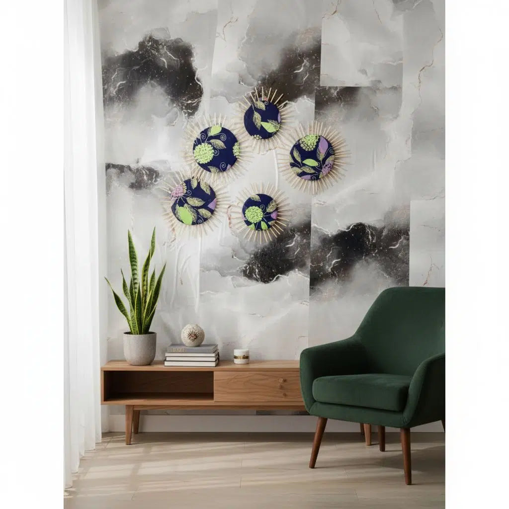 Cercle décoratif mural bohème en bois et tissu – Art mural artisanal unique