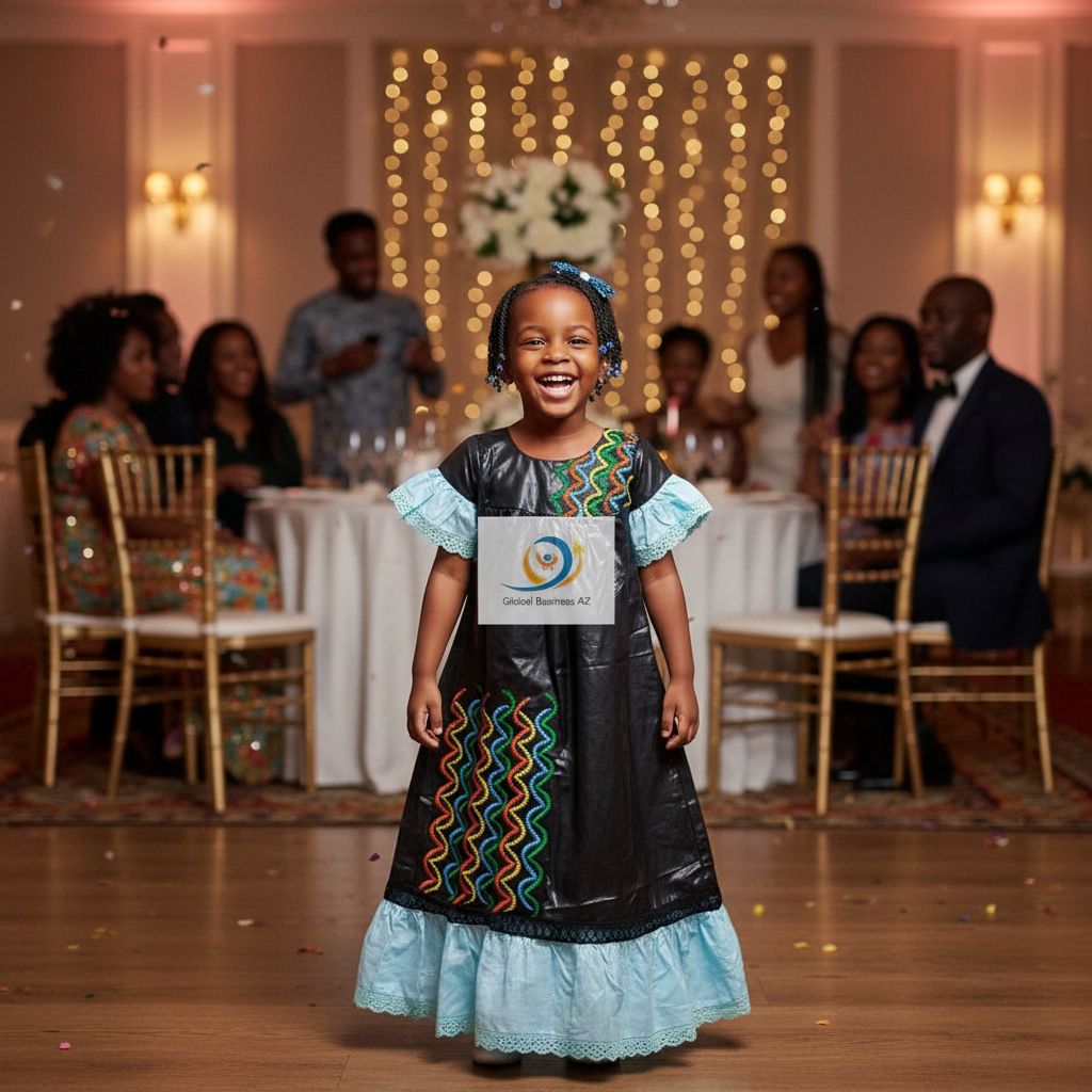 Robe cérémonie fille noire brodée bazin riche