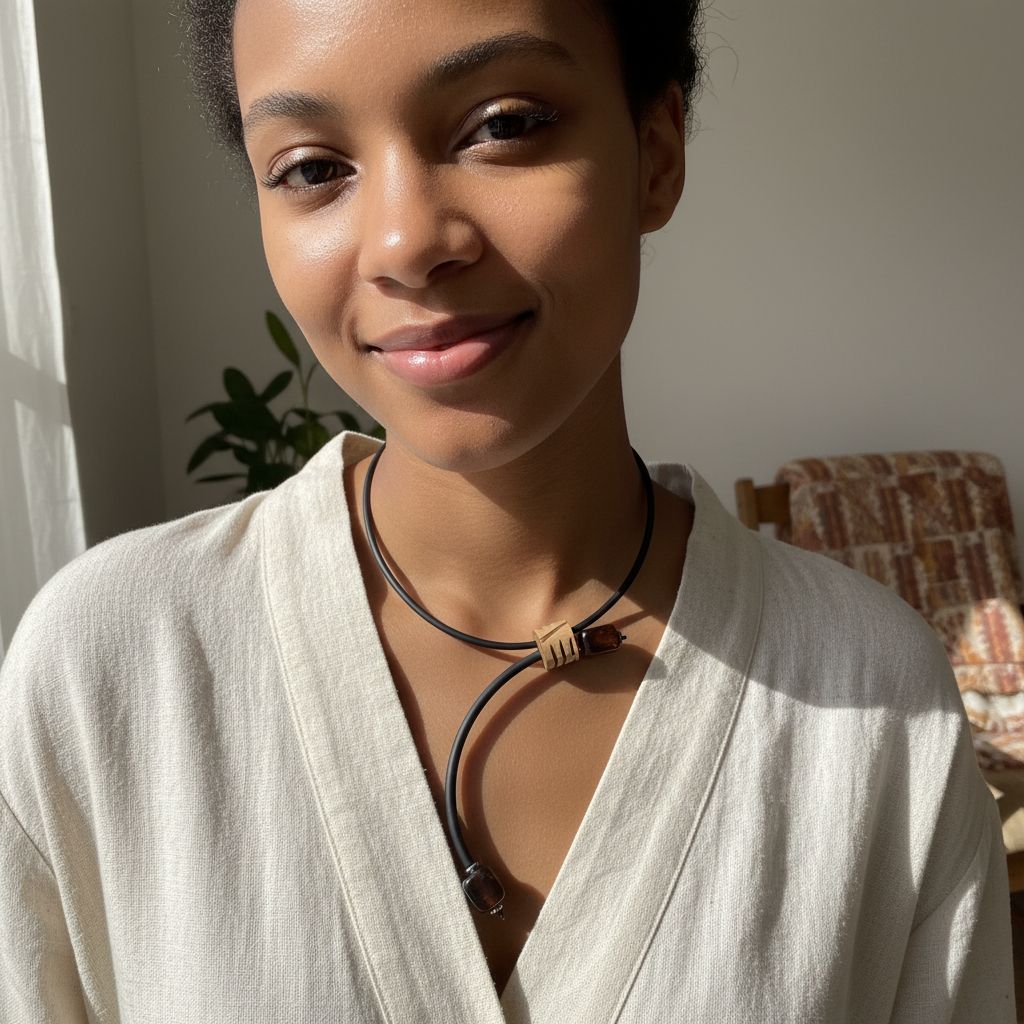 Ensemble Collier bois gravé marron et agate et boucles d'oreilles - Kora