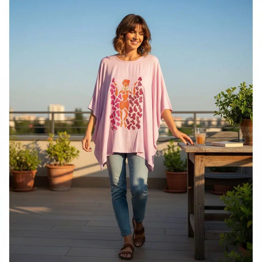 Haut rose brodé femme bohème