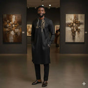 Ensemble homme élégant noir brodé