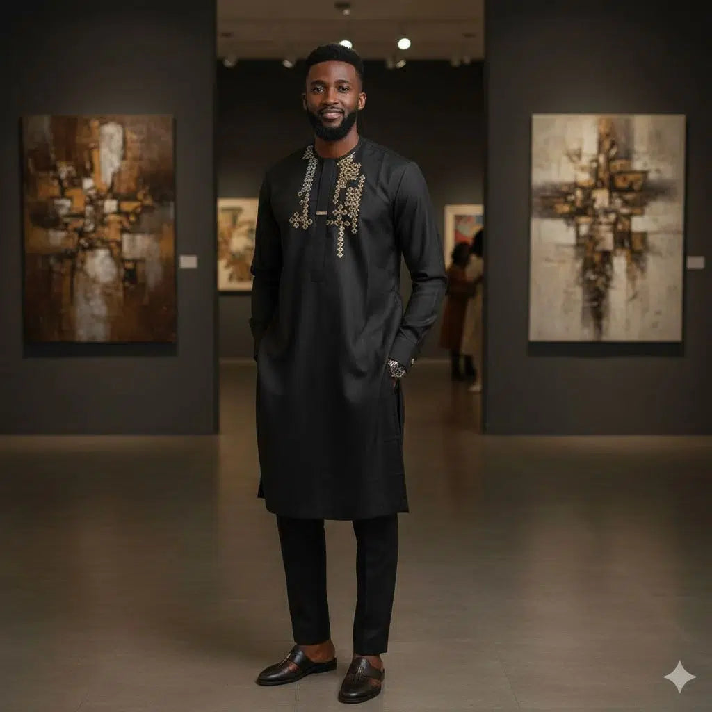 Ensemble homme élégant noir brodé